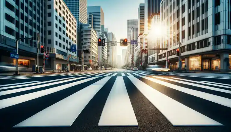 Road with white preformed thermoplastic line markings
